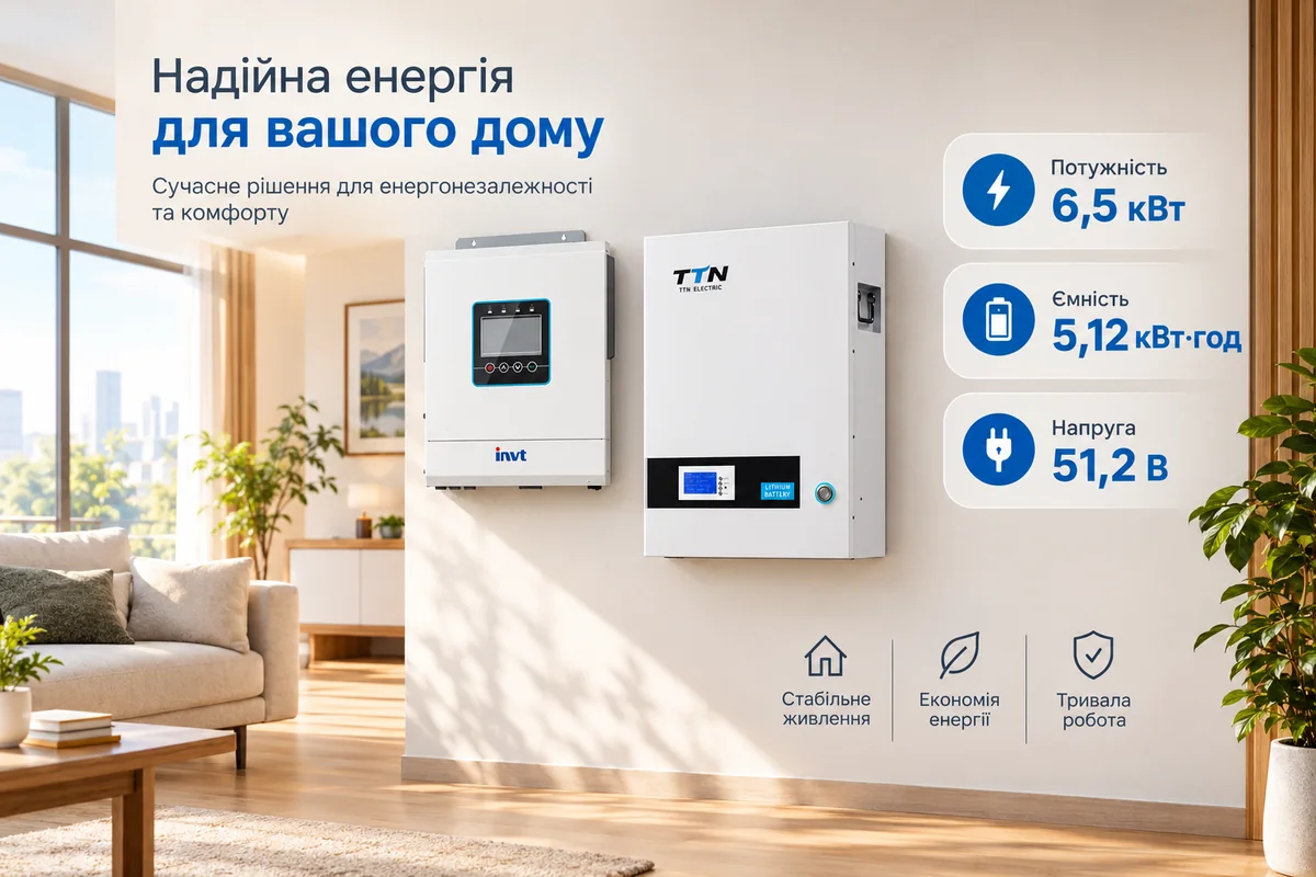 INVT XN6548-MAX 6,5 кВт + TTN Wall 5,12 кВт·год
